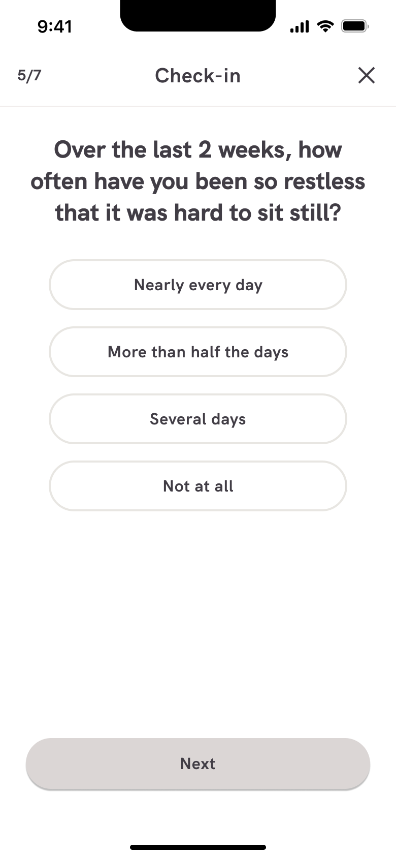 Anxiety check-in: restless question.