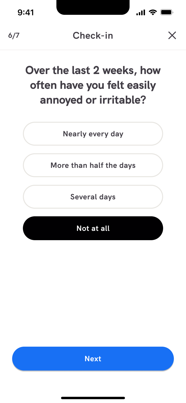 Anxiety check-in: annoyed or irritable answered.