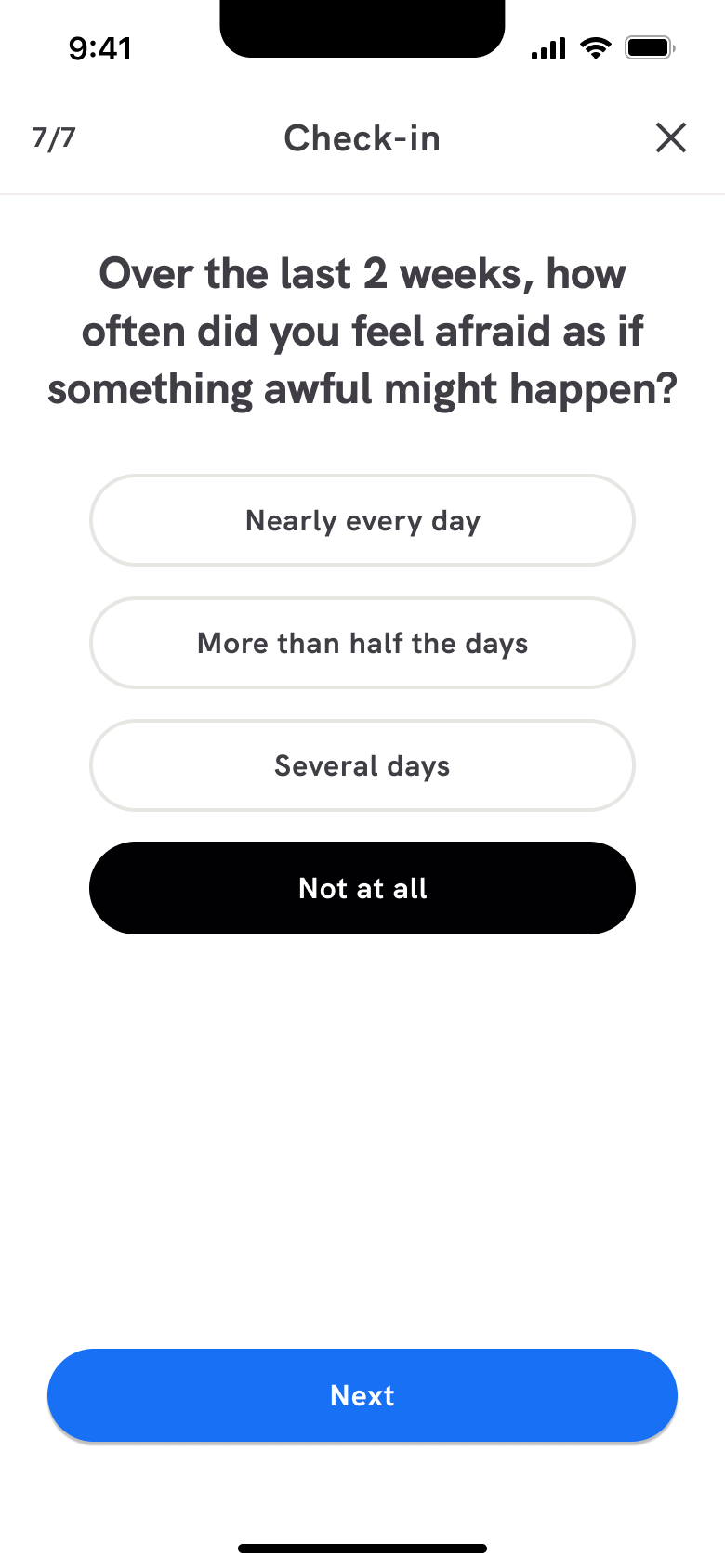Anxiety check-in final question answered.