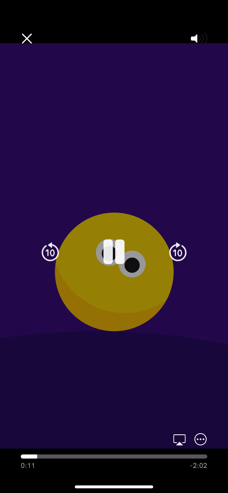 Video player controls: skip back, pause, skip forward and scrubber.