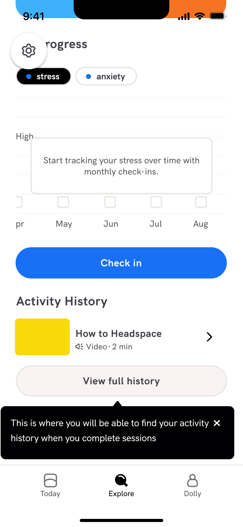 Profile activity history with tooltip.