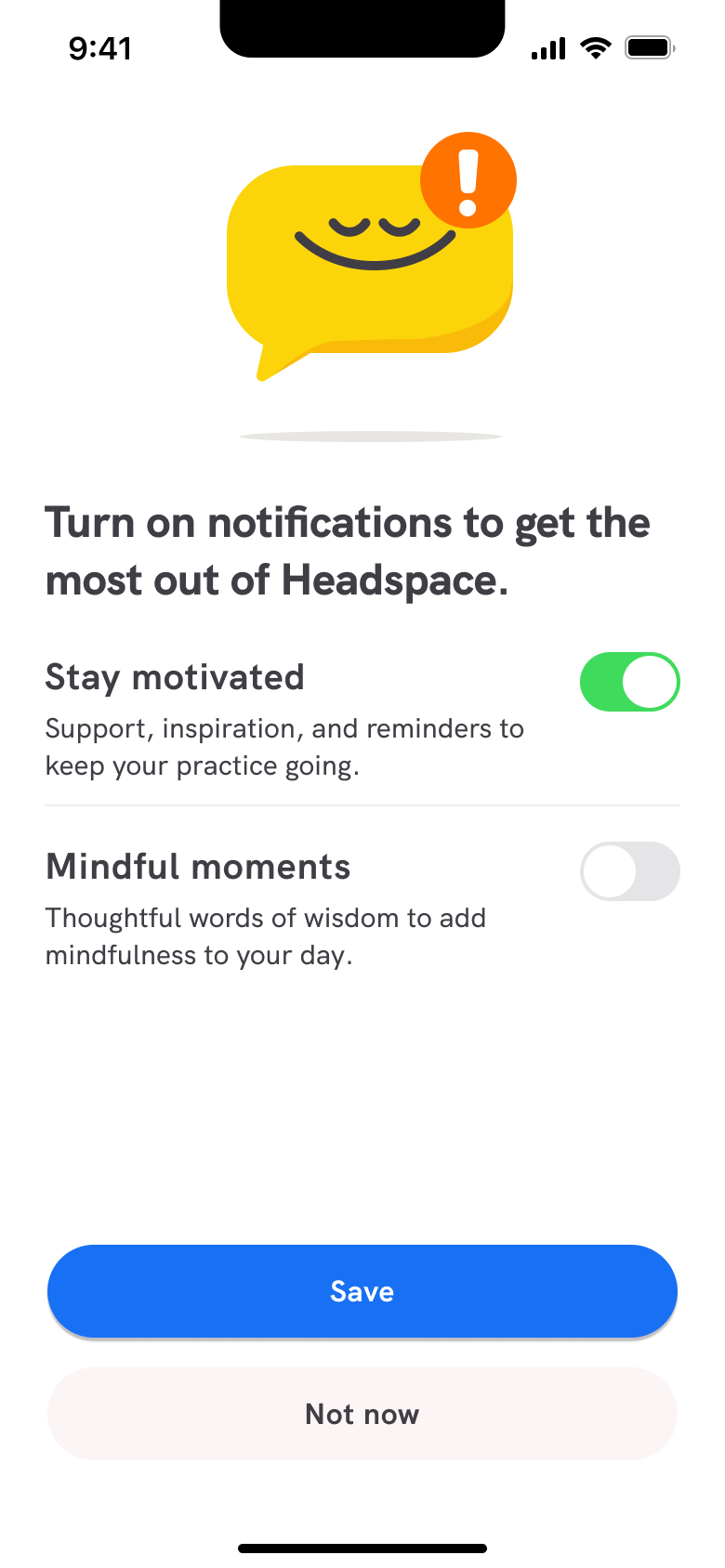 Notifications priming with one toggle on.