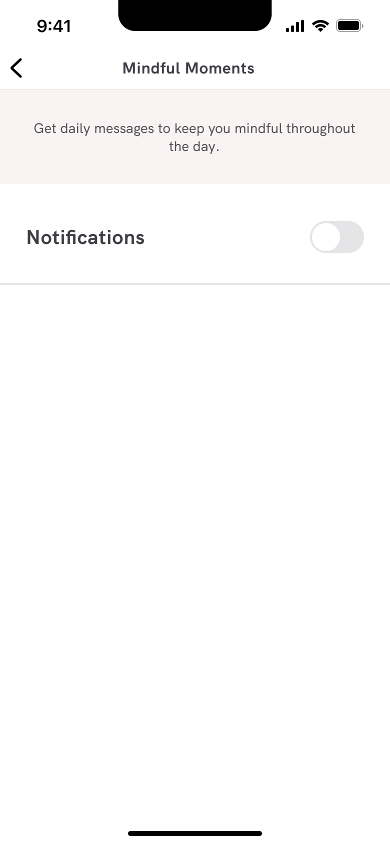 Mindful moments notifications toggle.