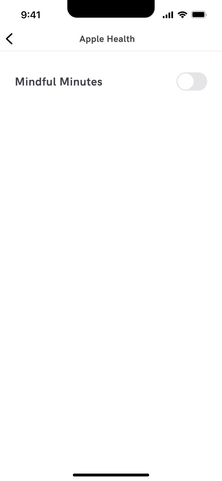 Health app: mindful minutes toggle.