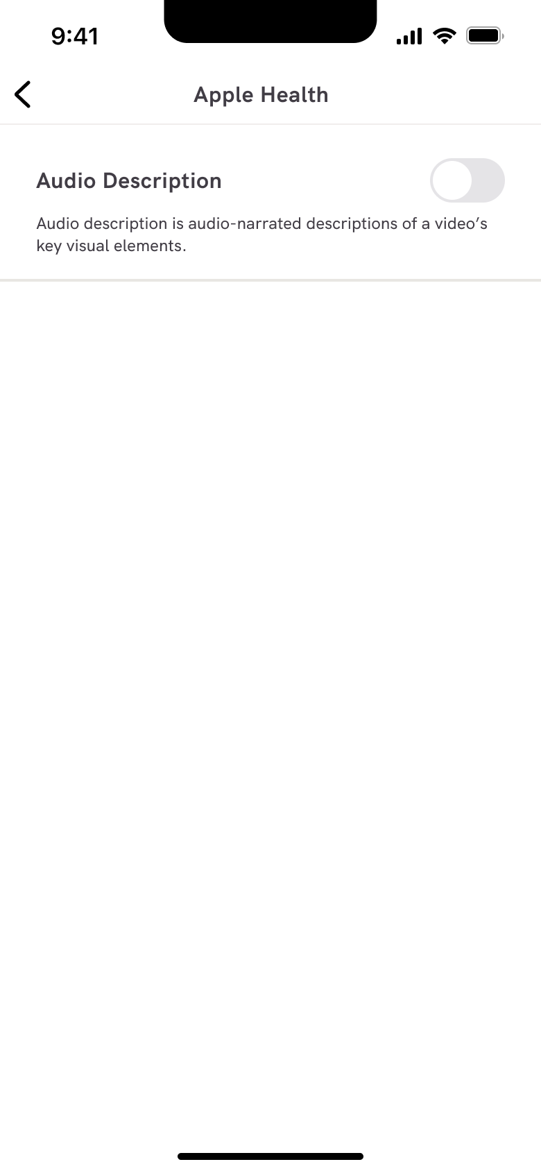 Accessibility: audio description toggle.