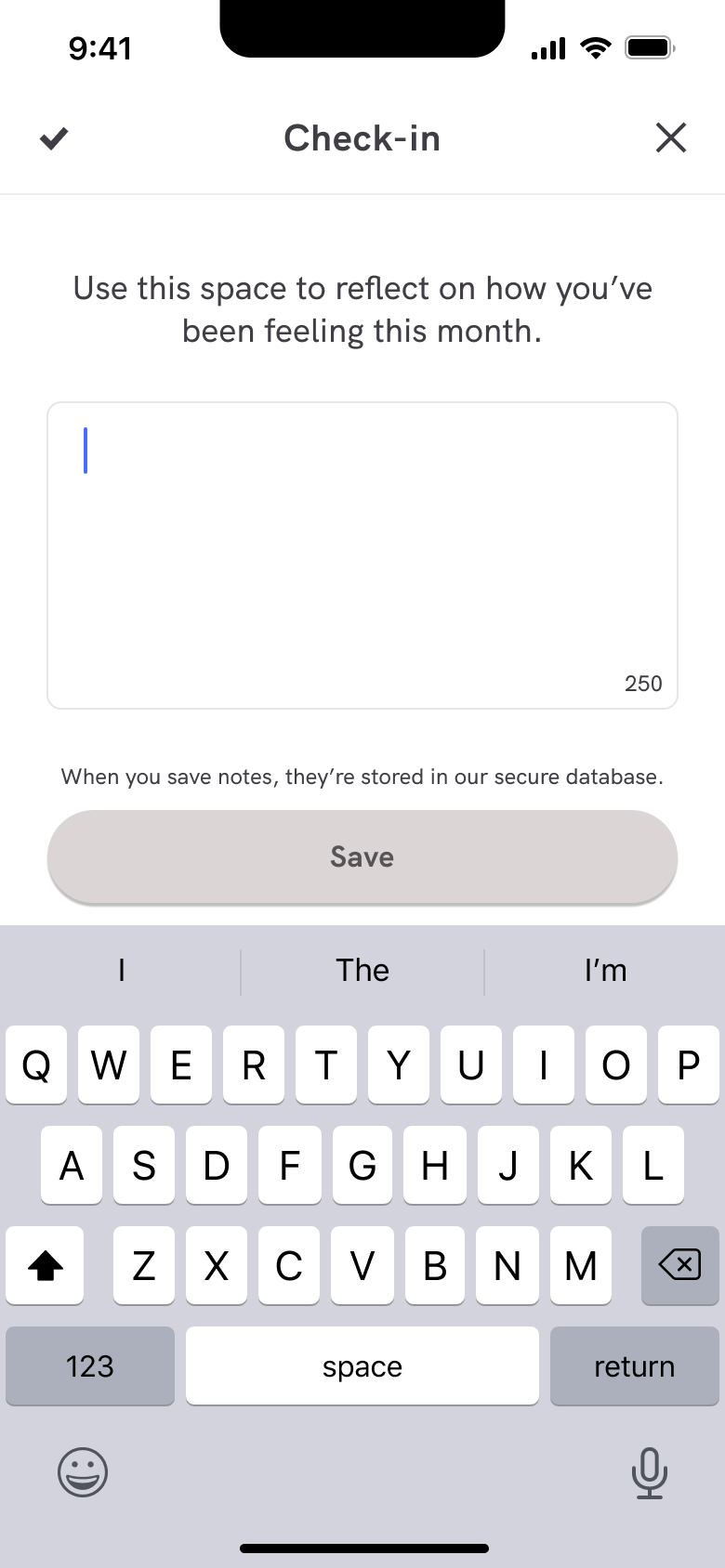 Reflect on how you've been feeling: notes field.
