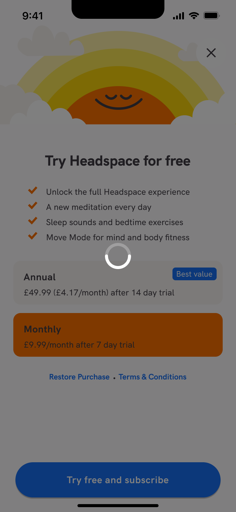 Paywall purchase loading.