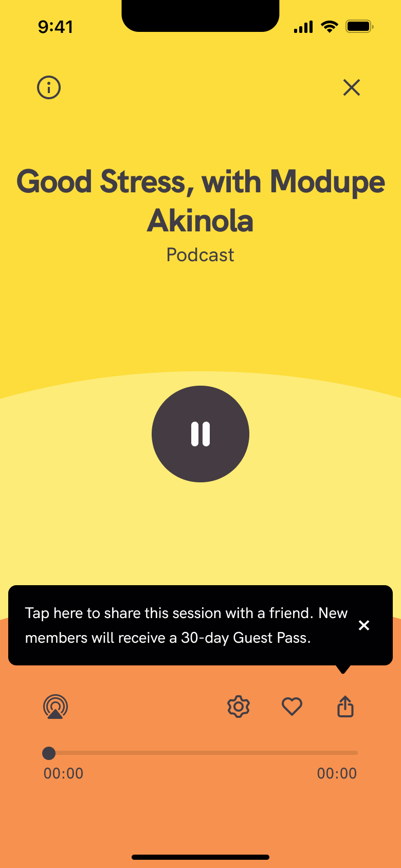 Podcast player playing with tooltip.
