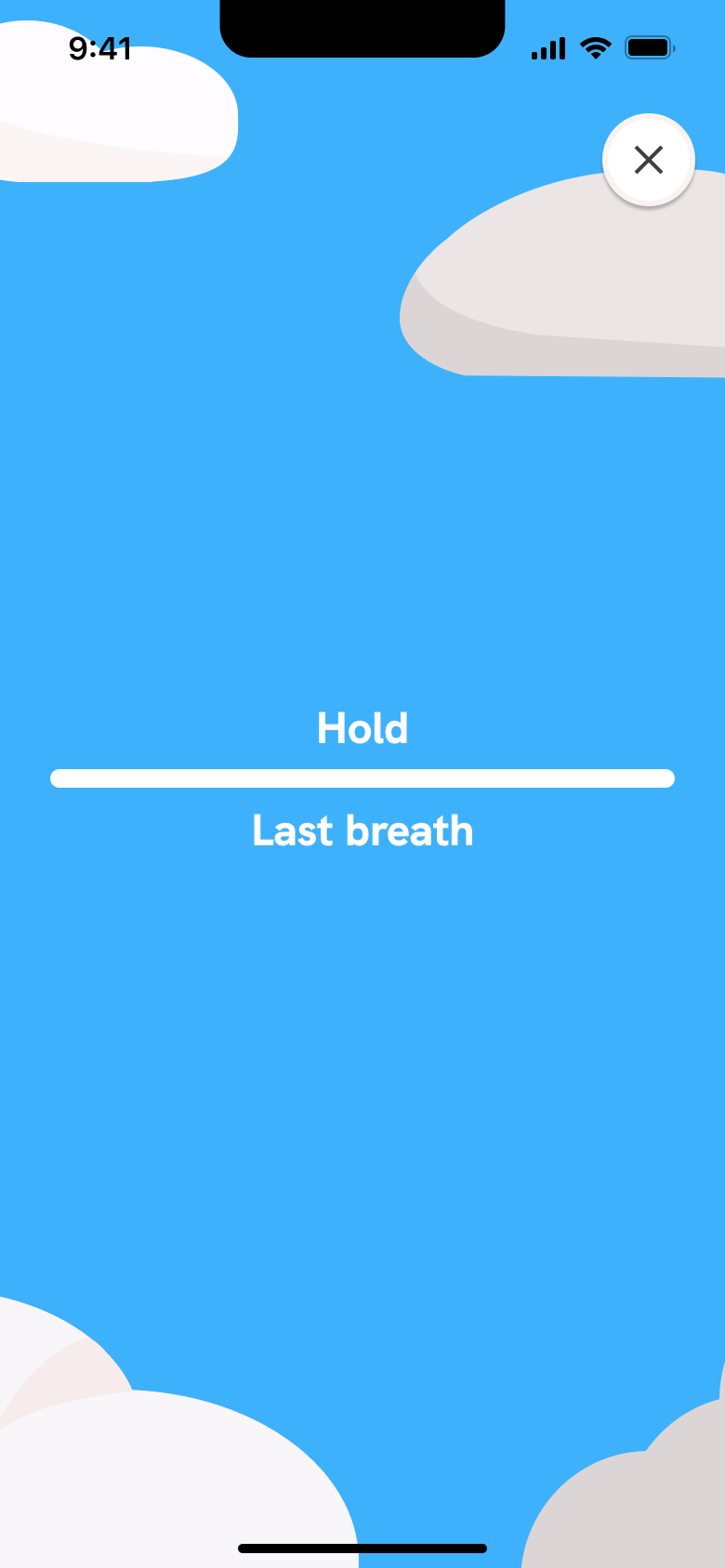 Breathing exercise: hold, last breath.
