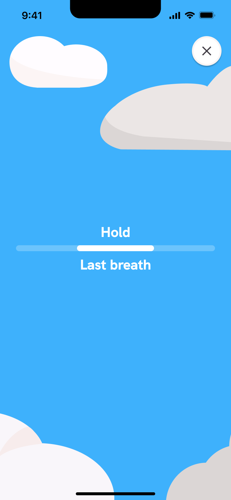 Breathing exercise: hold, last breath.