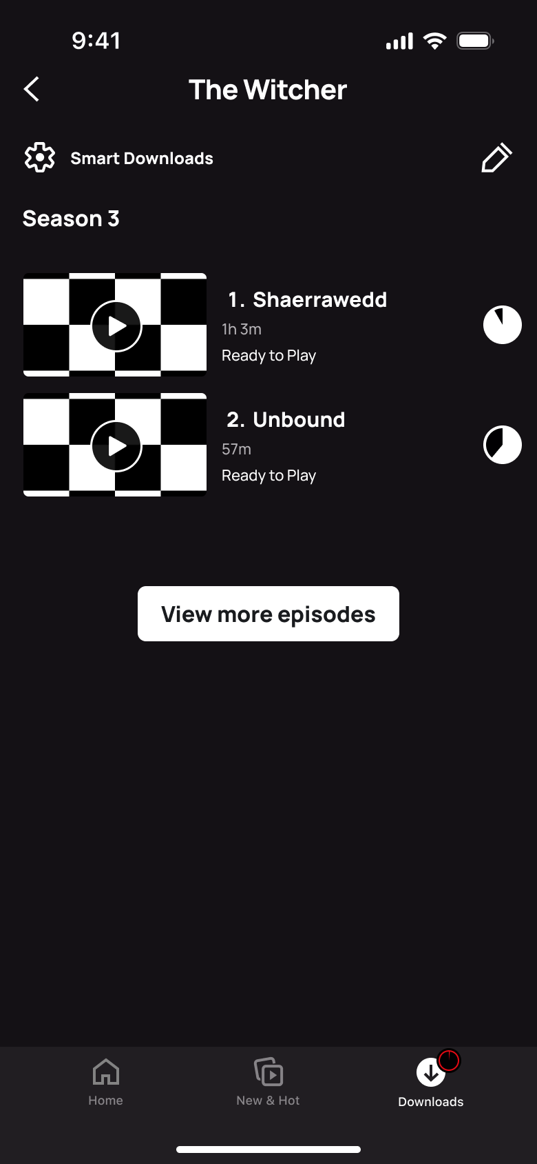 The Witcher episodes ready to play and downloading.