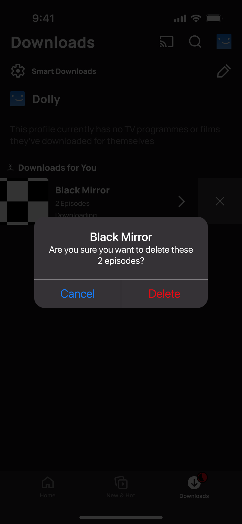 Delete the 2 Black Mirror episodes: cancel or delete.