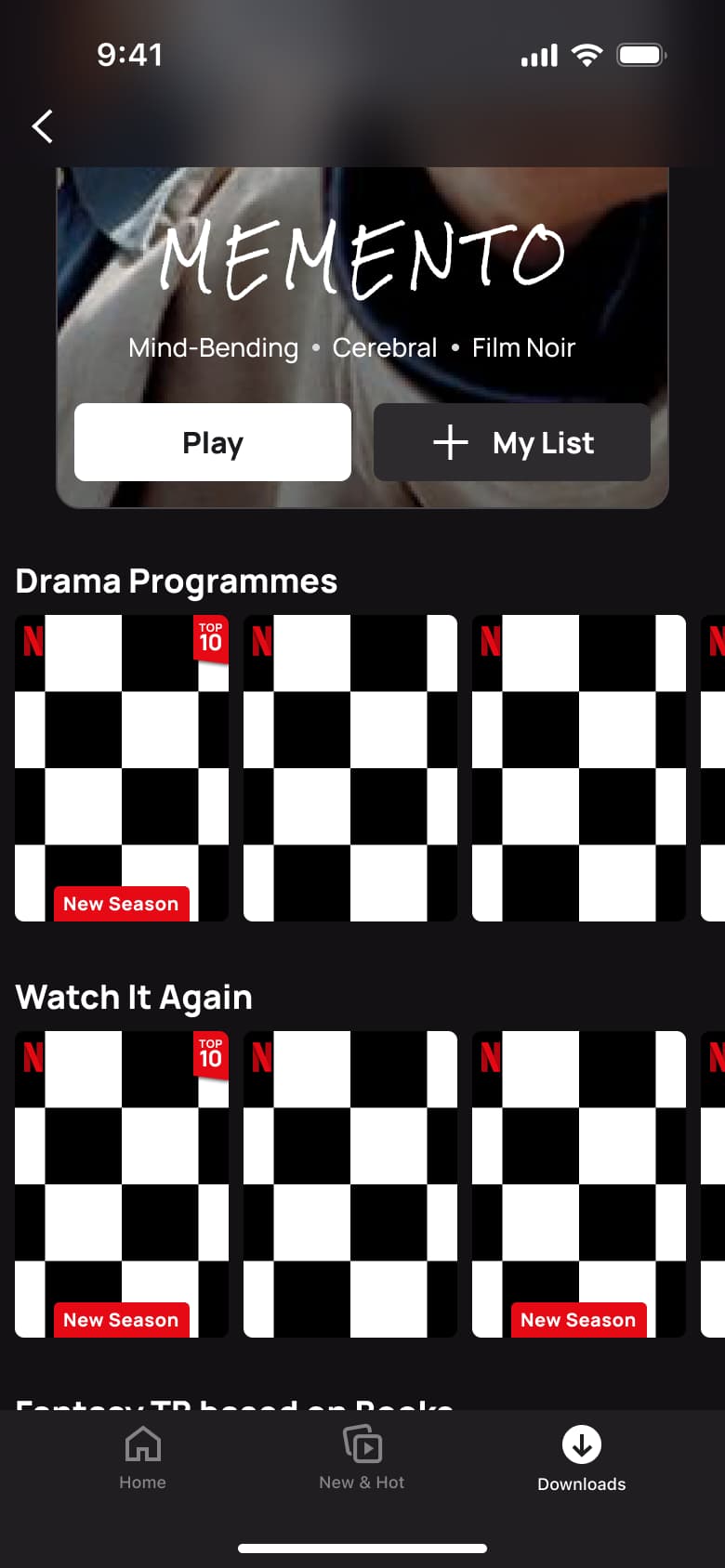 Downloadable titles scrolled: drama programmes and watch it again.