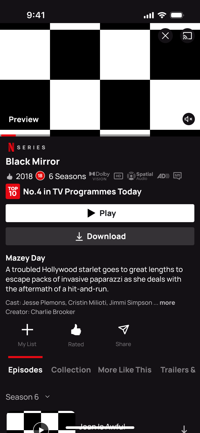 Black Mirror detail showing the title as rated.