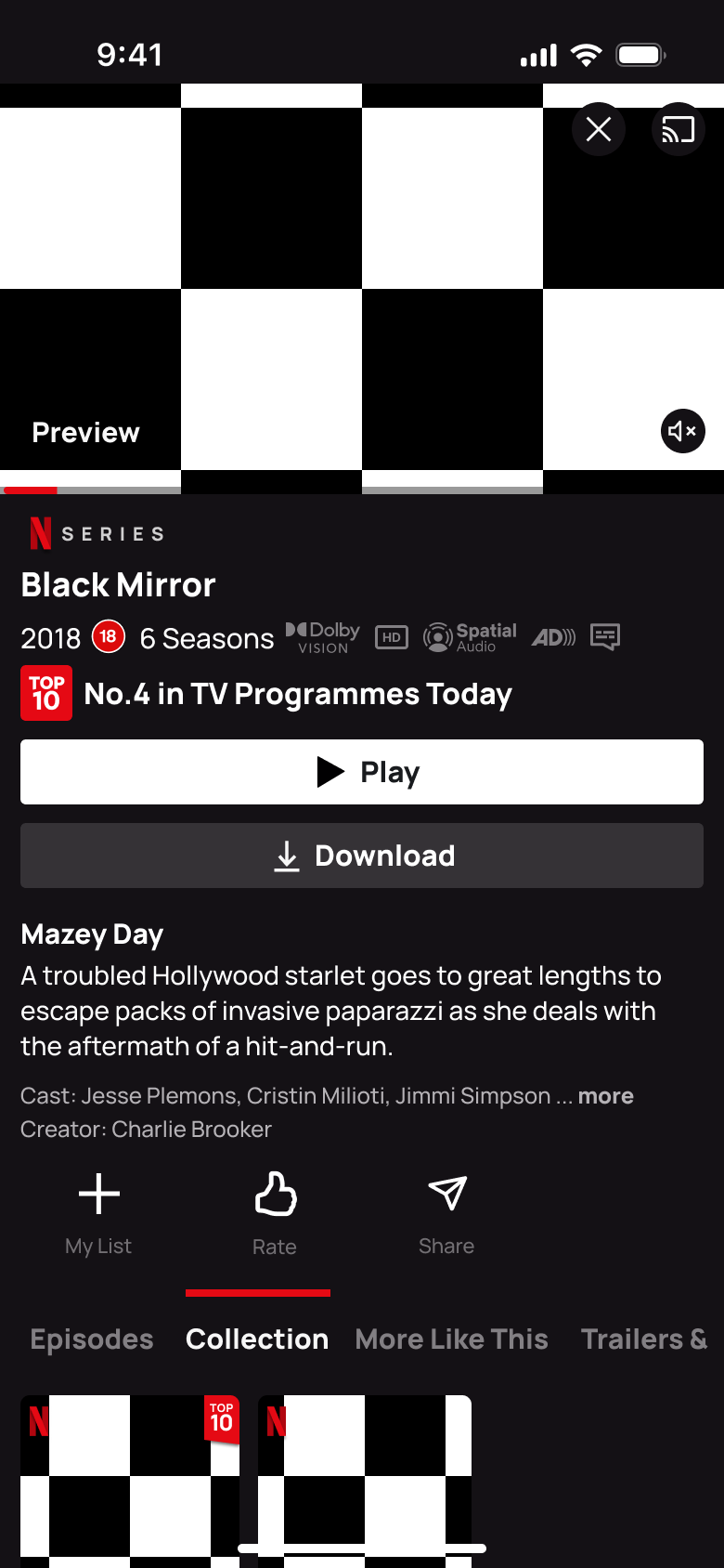 Black Mirror detail on the Collection tab.