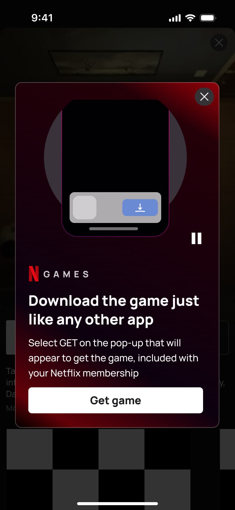 Netflix Games modal: download the game just like any other app.
