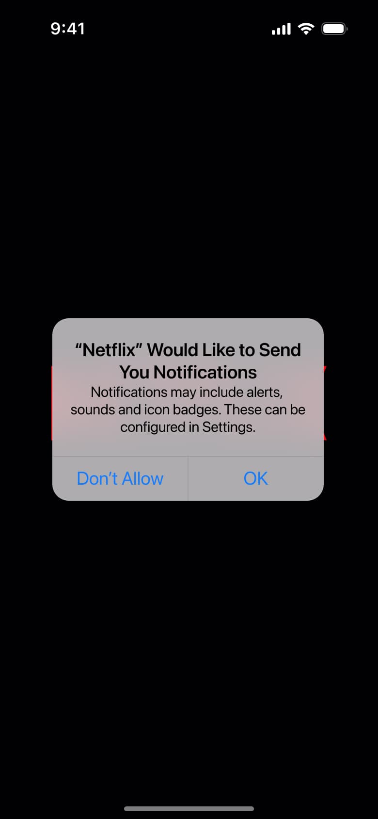 Notifications permission alert over the launch screen.