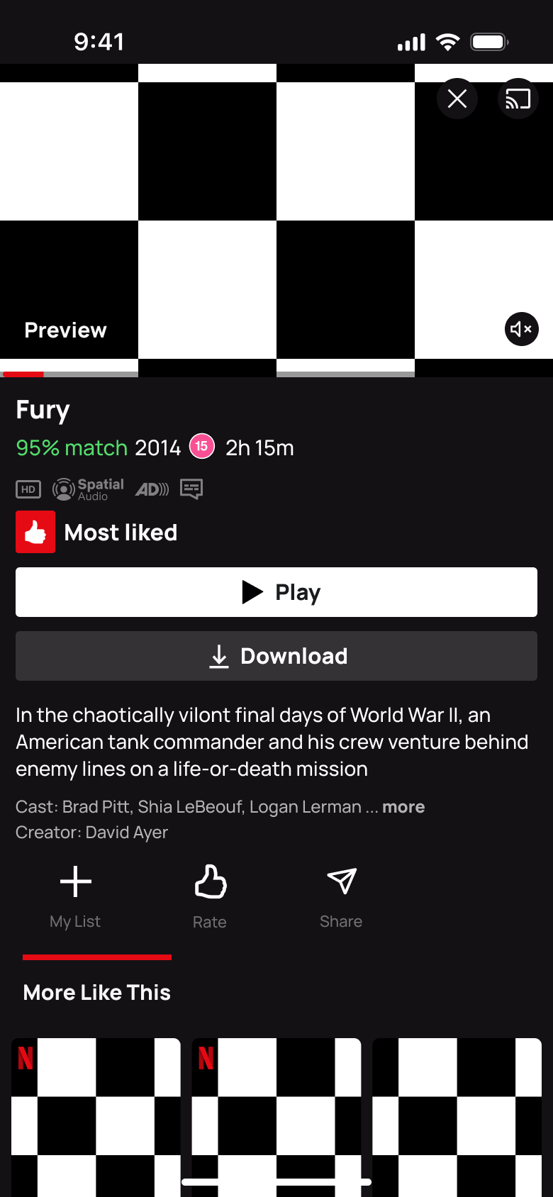Fury film detail: 95% match, most liked, play and download.
