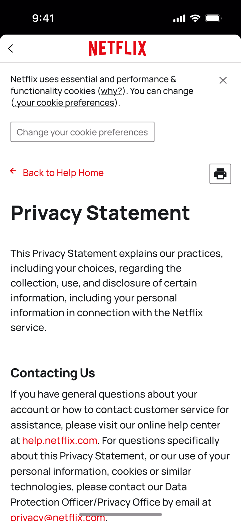 Privacy statement with contacting us details.