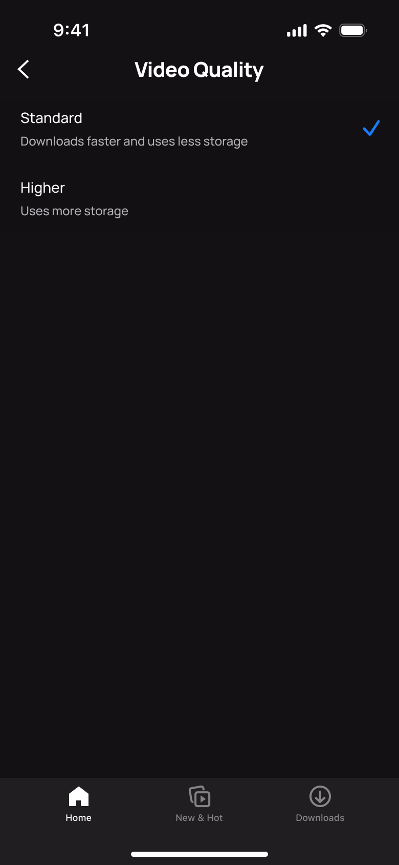 Video quality: standard selected, or higher.