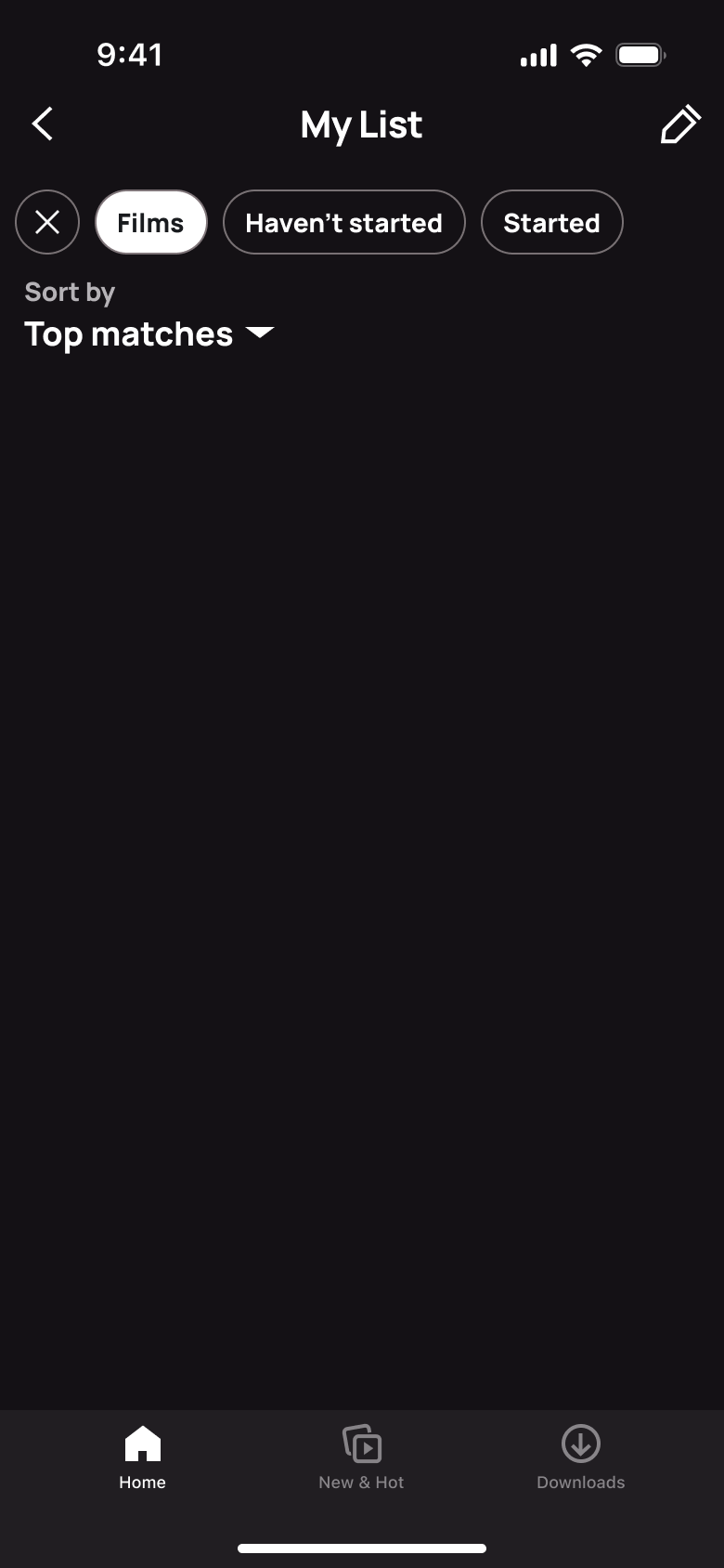My List filtered to films while results load.
