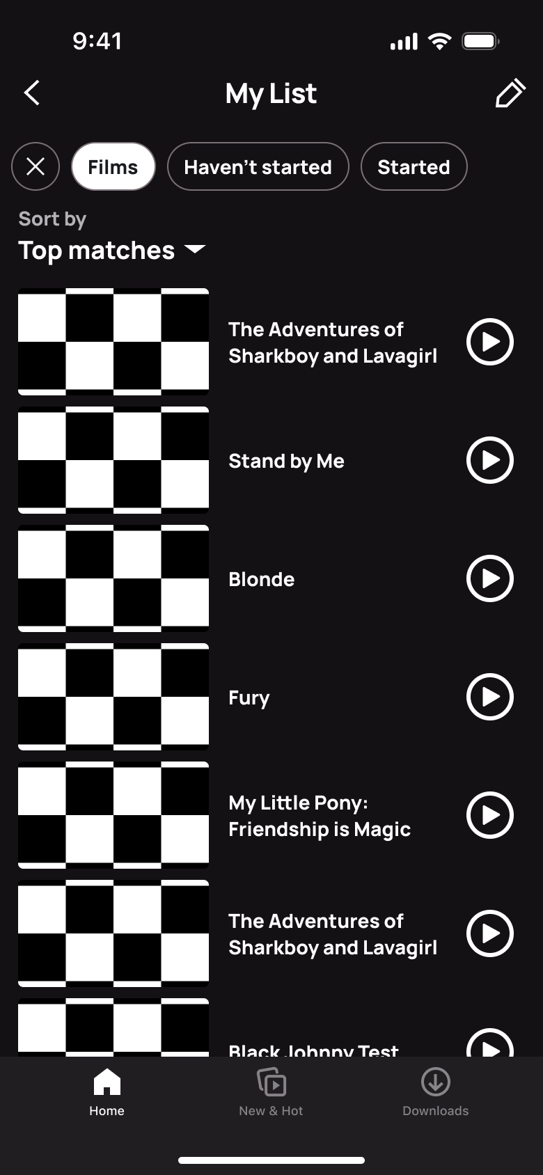 My List filtered to films.