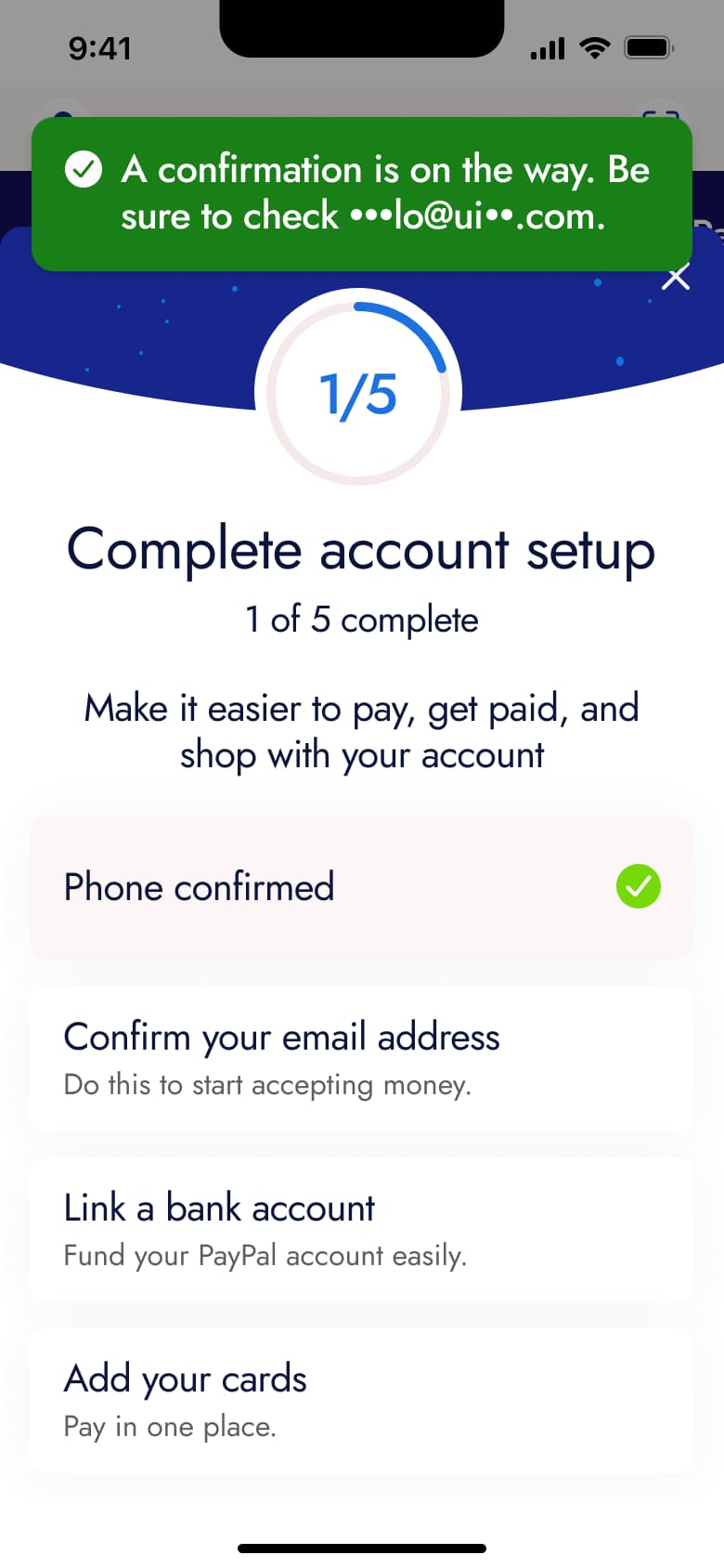 PayPal flow, step 1: account setup 1 3