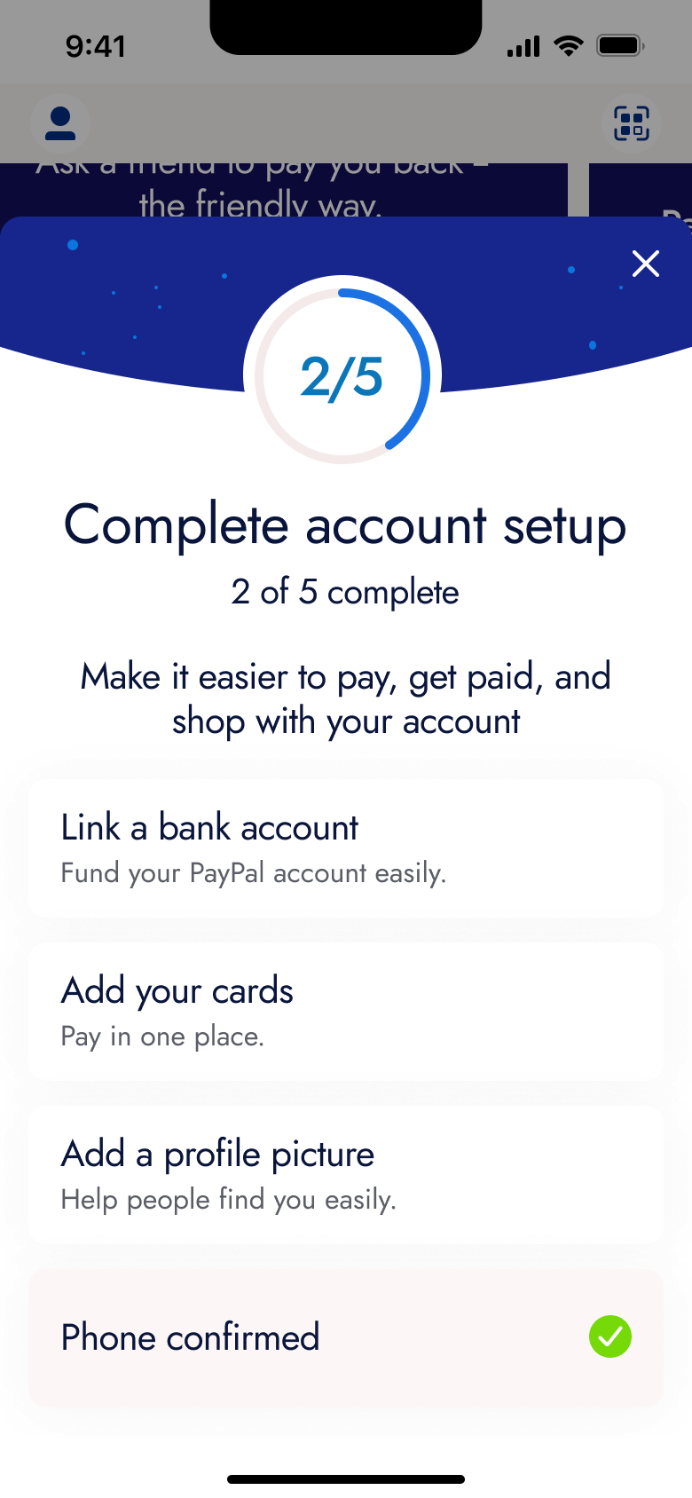 PayPal flow, step 1: account setup 2 1