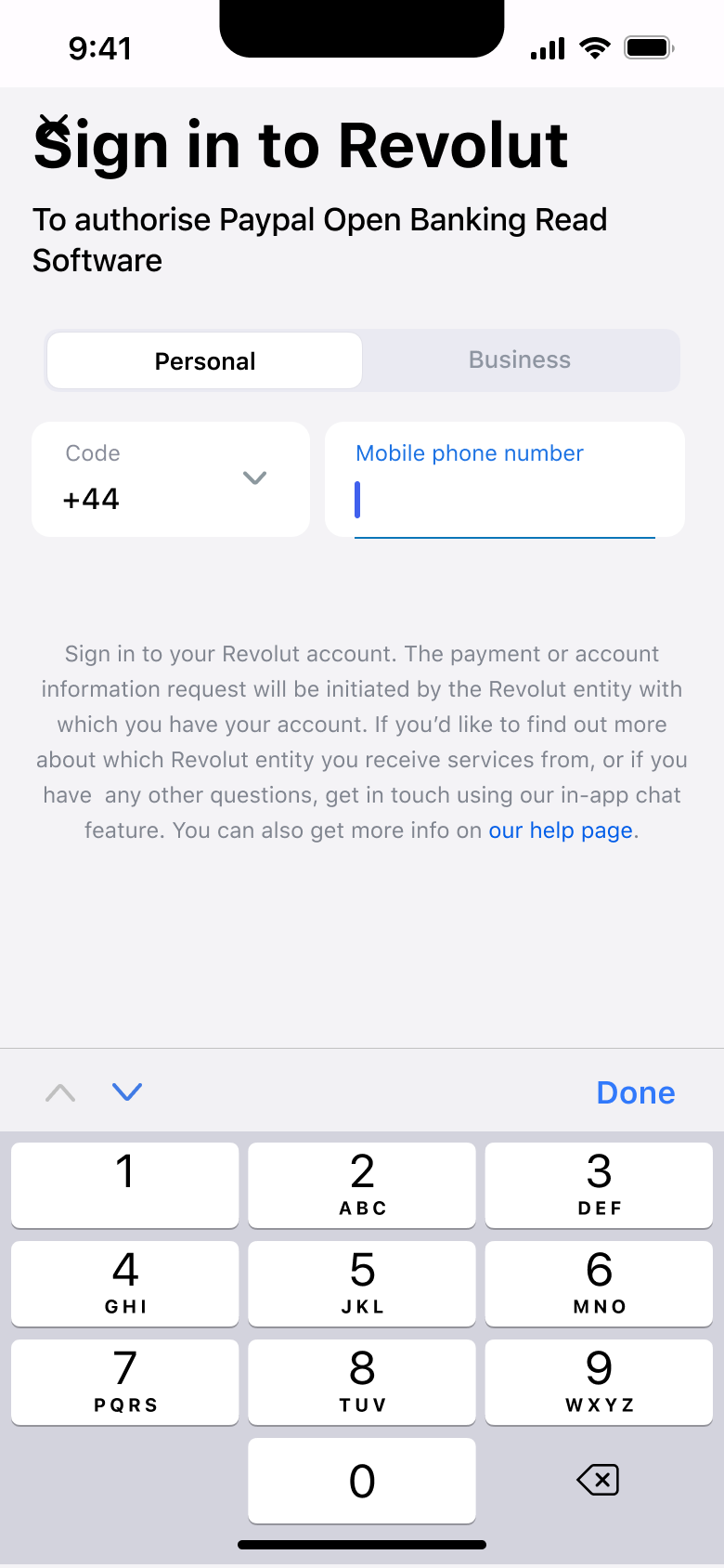 Sign in to bank: phone number field focused.