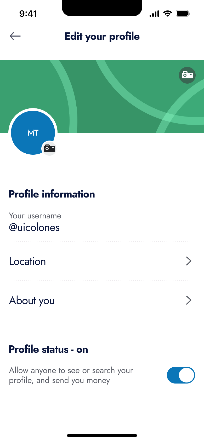 Edit profile with cover and avatar.
