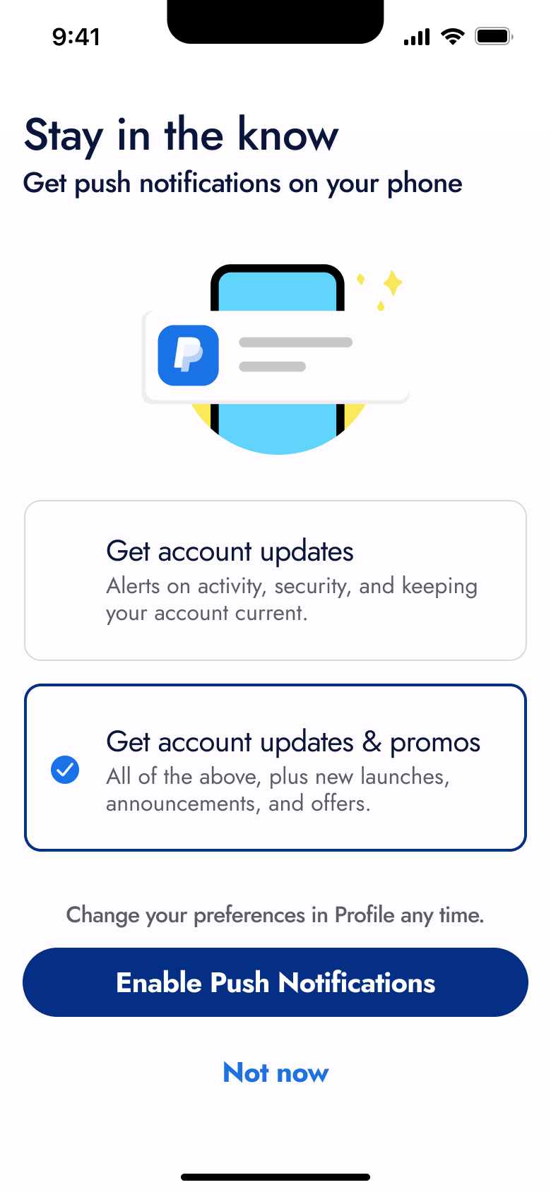 Stay in the know push notification priming.