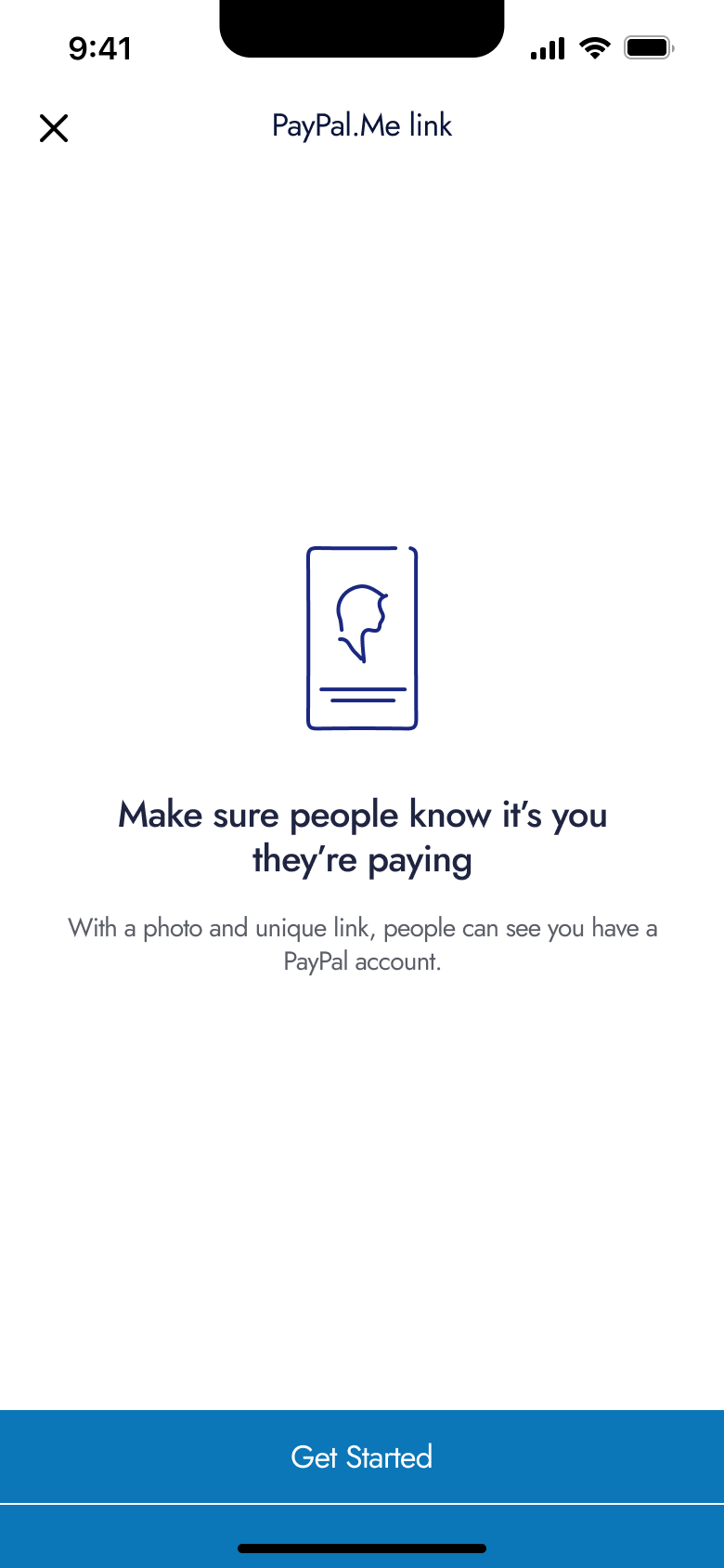 Make sure people know it's you: profile intro with get started.