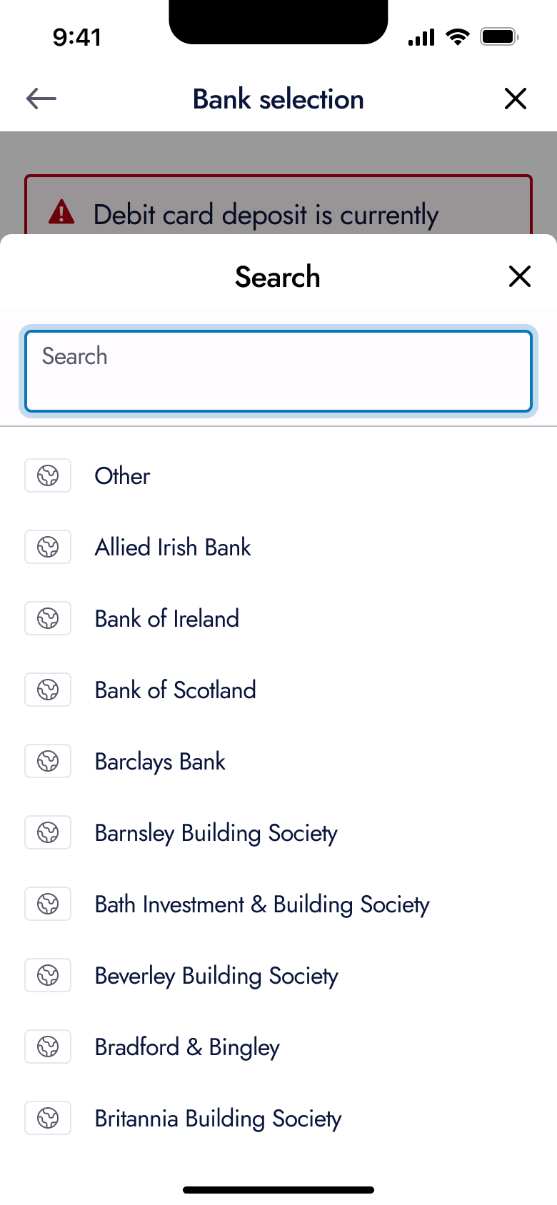 Bank search list sheet.