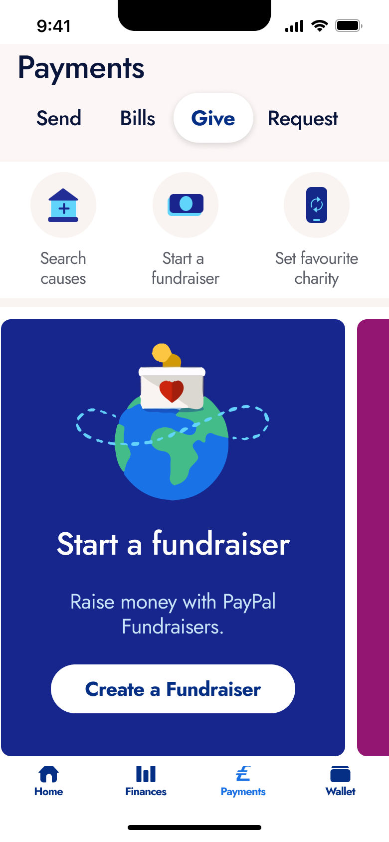 PayPal flow, step 1: fundraiser 1