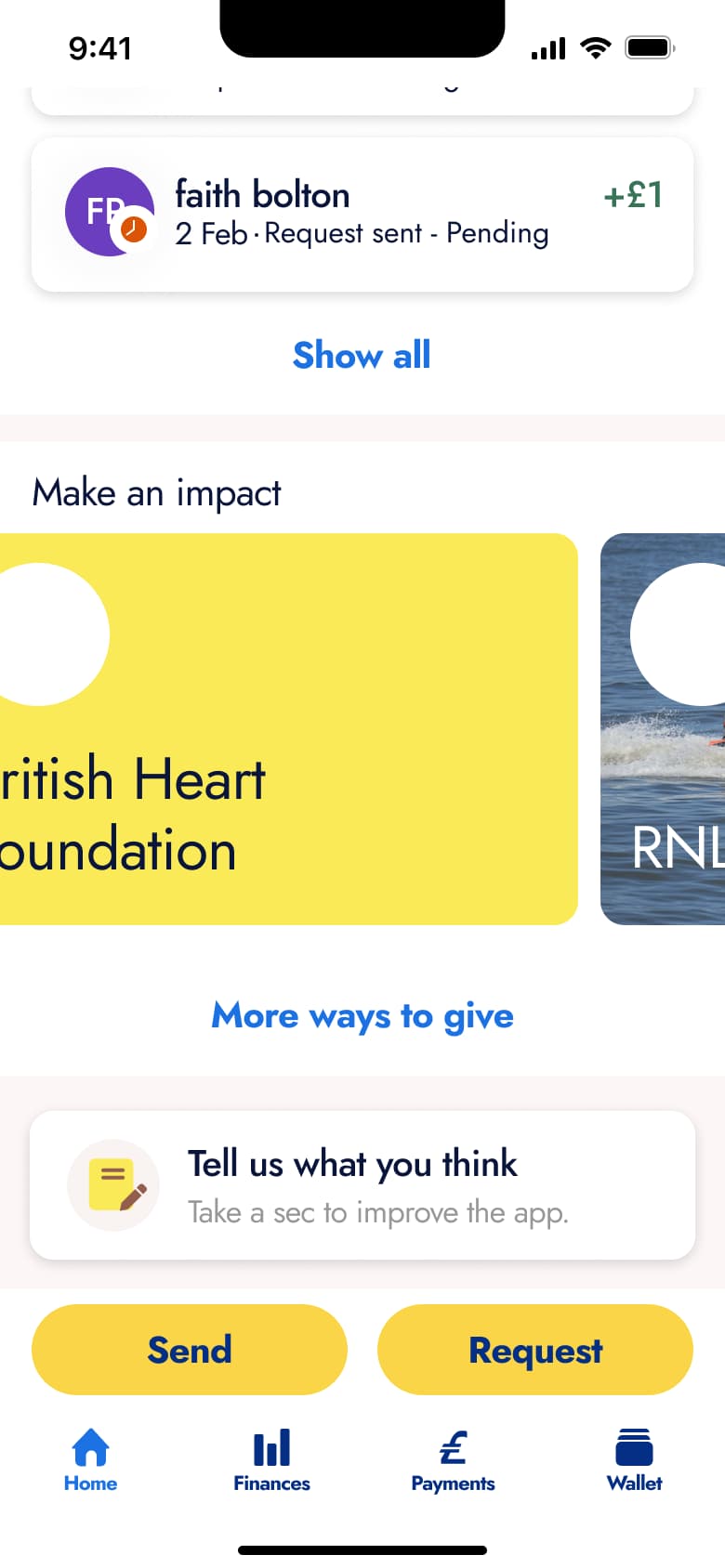 Home make an impact carousel with charity cards.