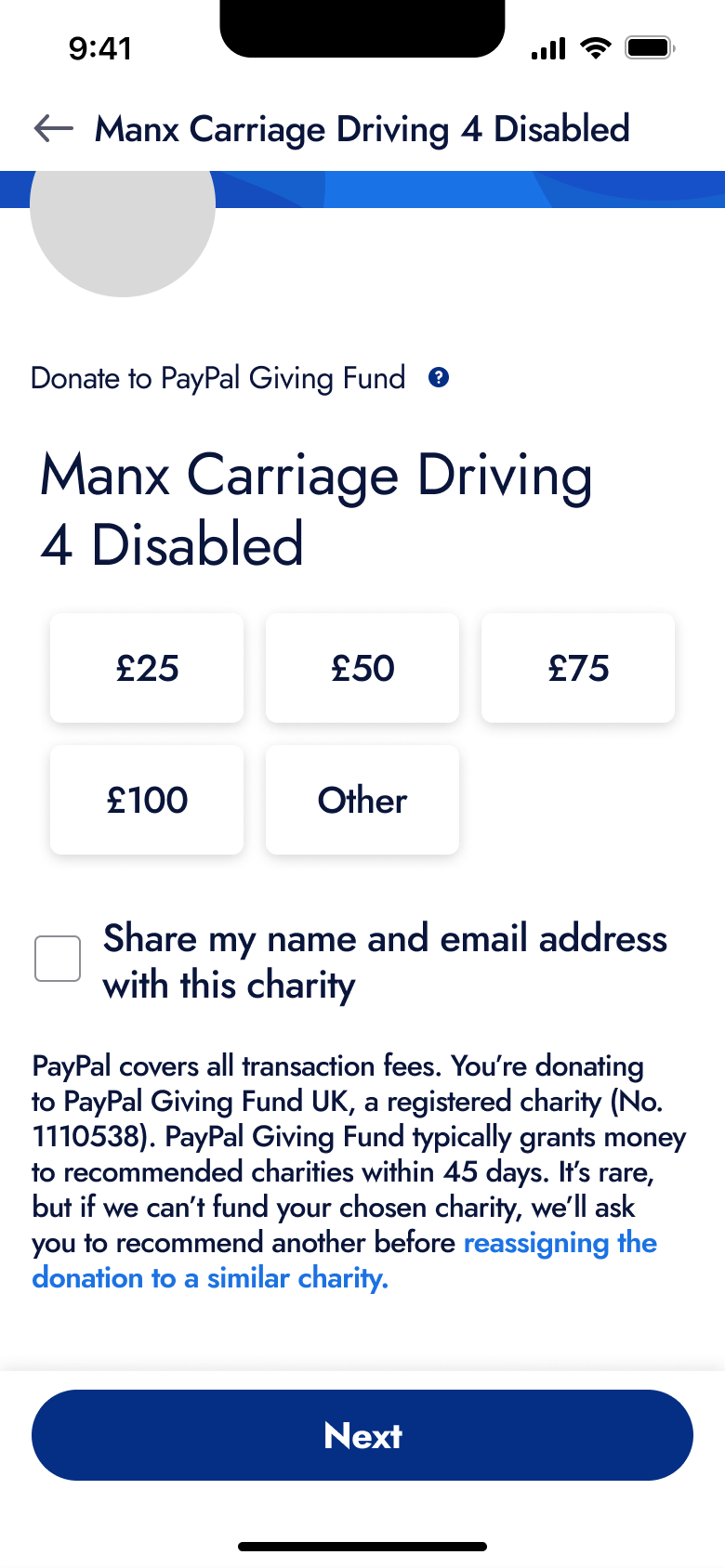 Donation preset amounts with other selected.