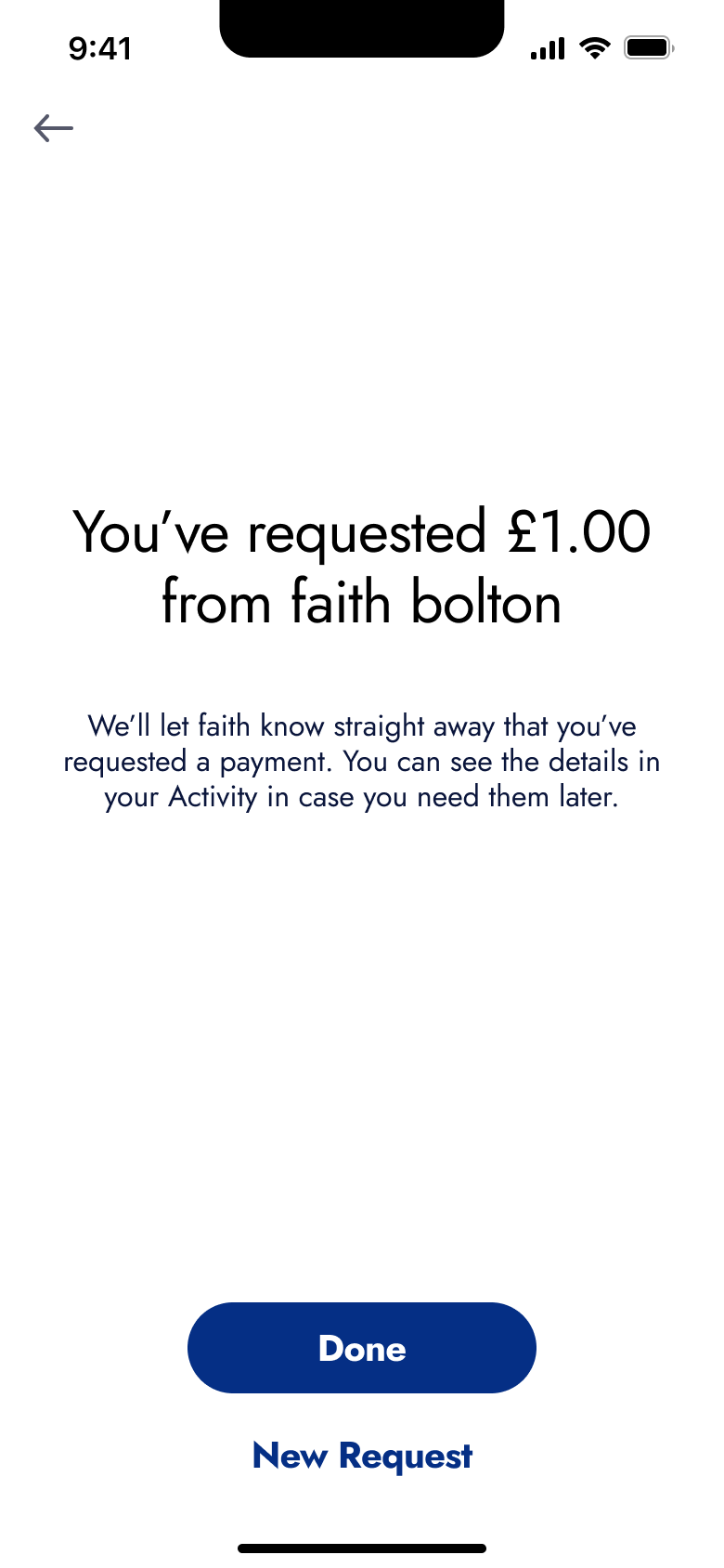 You've requested an amount: done or new request.