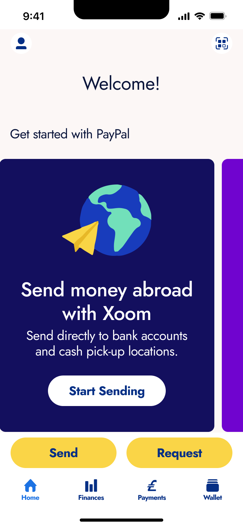 Home carousel: send money abroad.