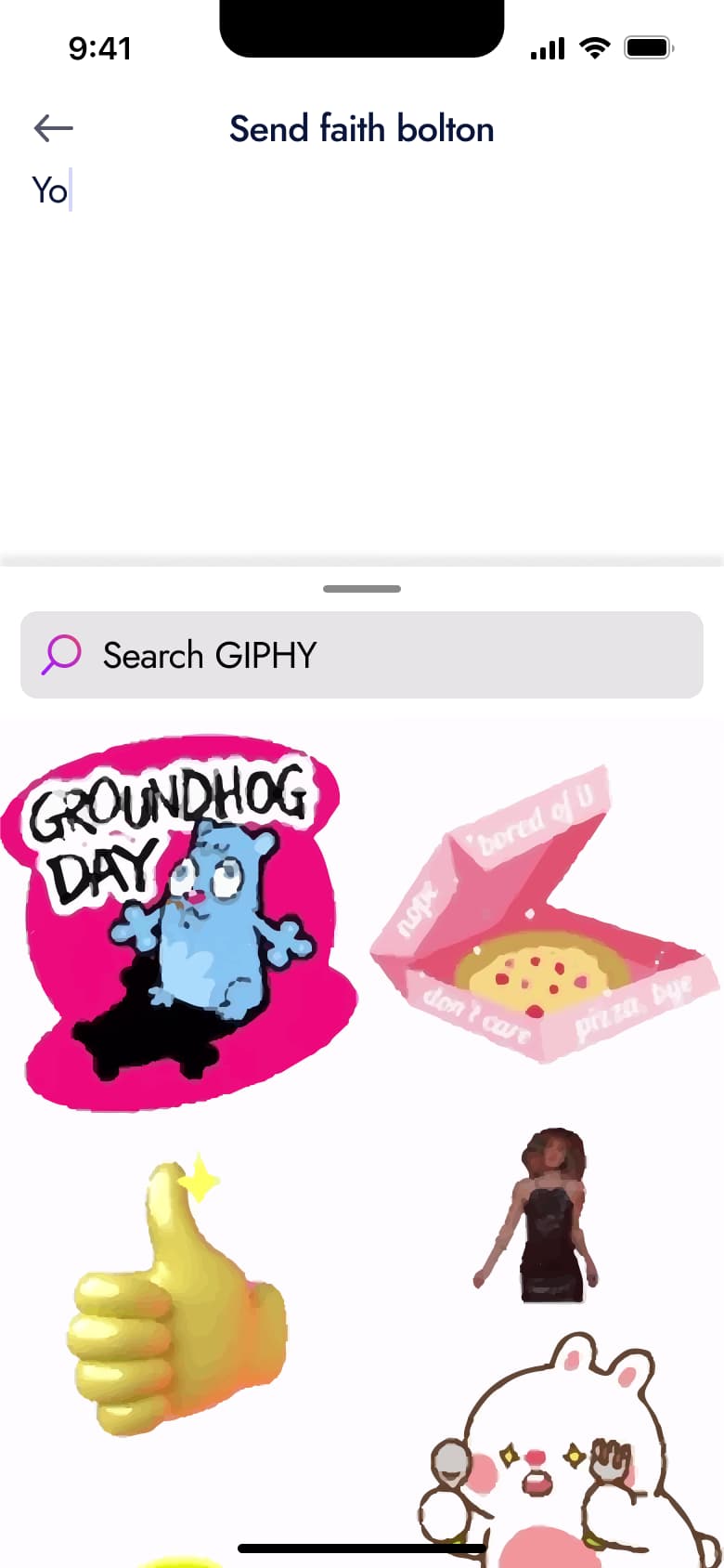 Sticker search with animated sticker grid.