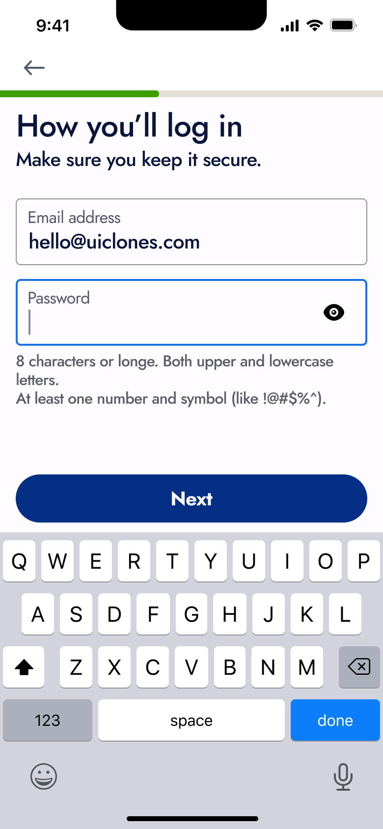 Password field focused, empty.