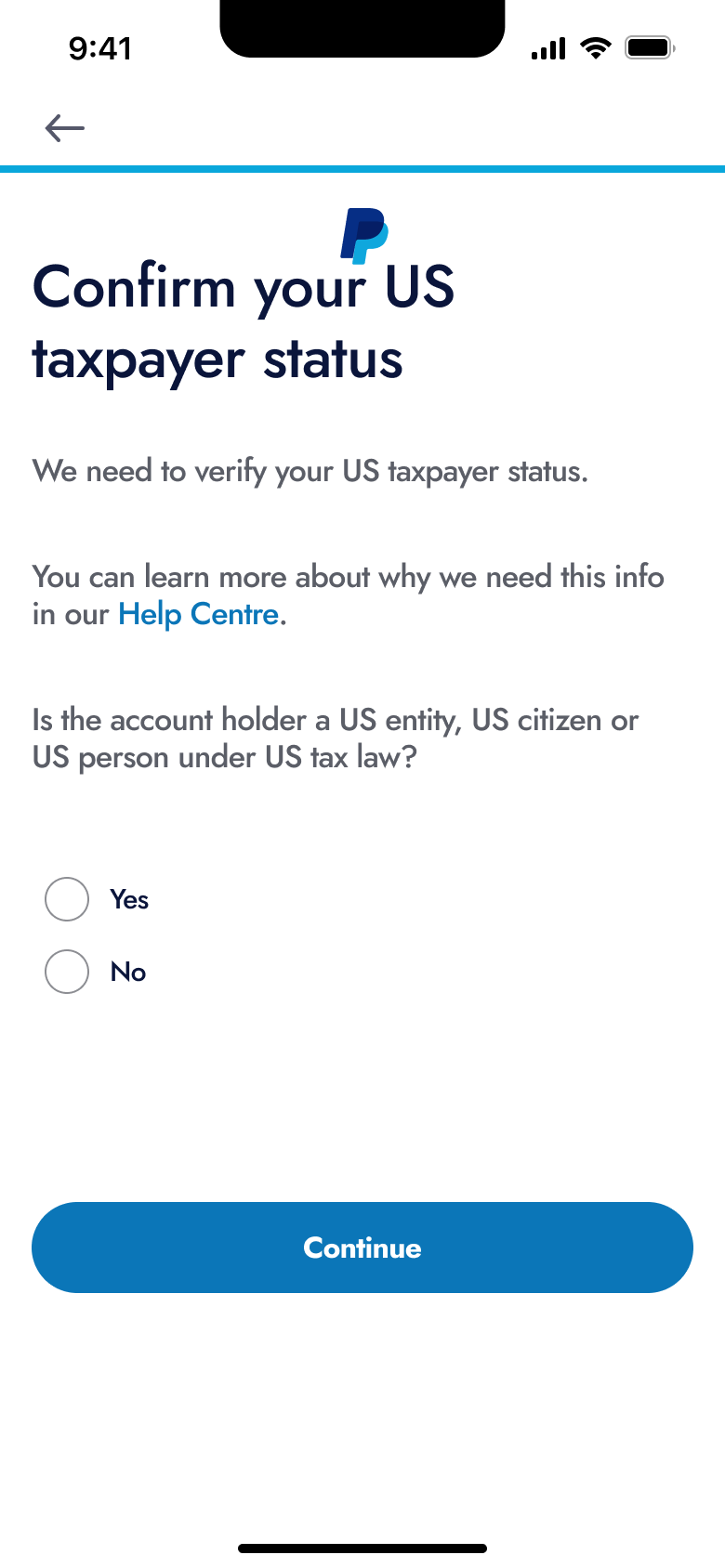 US taxpayer status question unanswered.
