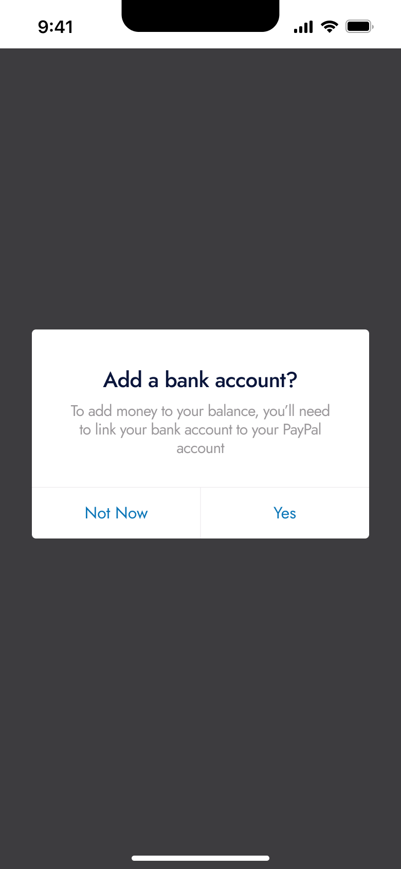 Add a bank account dialog before adding money.