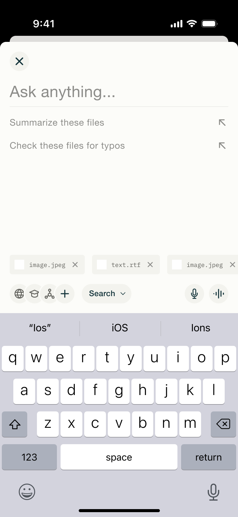 Ask anything with attached files and file prompts.