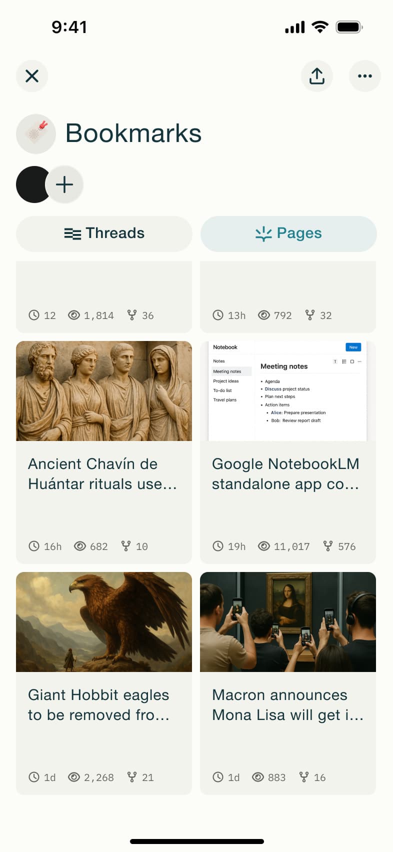 Bookmarks pages grid scrolled.