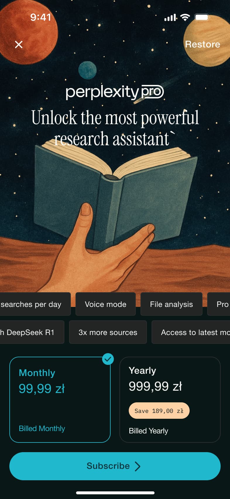 Pro paywall: unlock the most powerful research assistant, monthly selected.