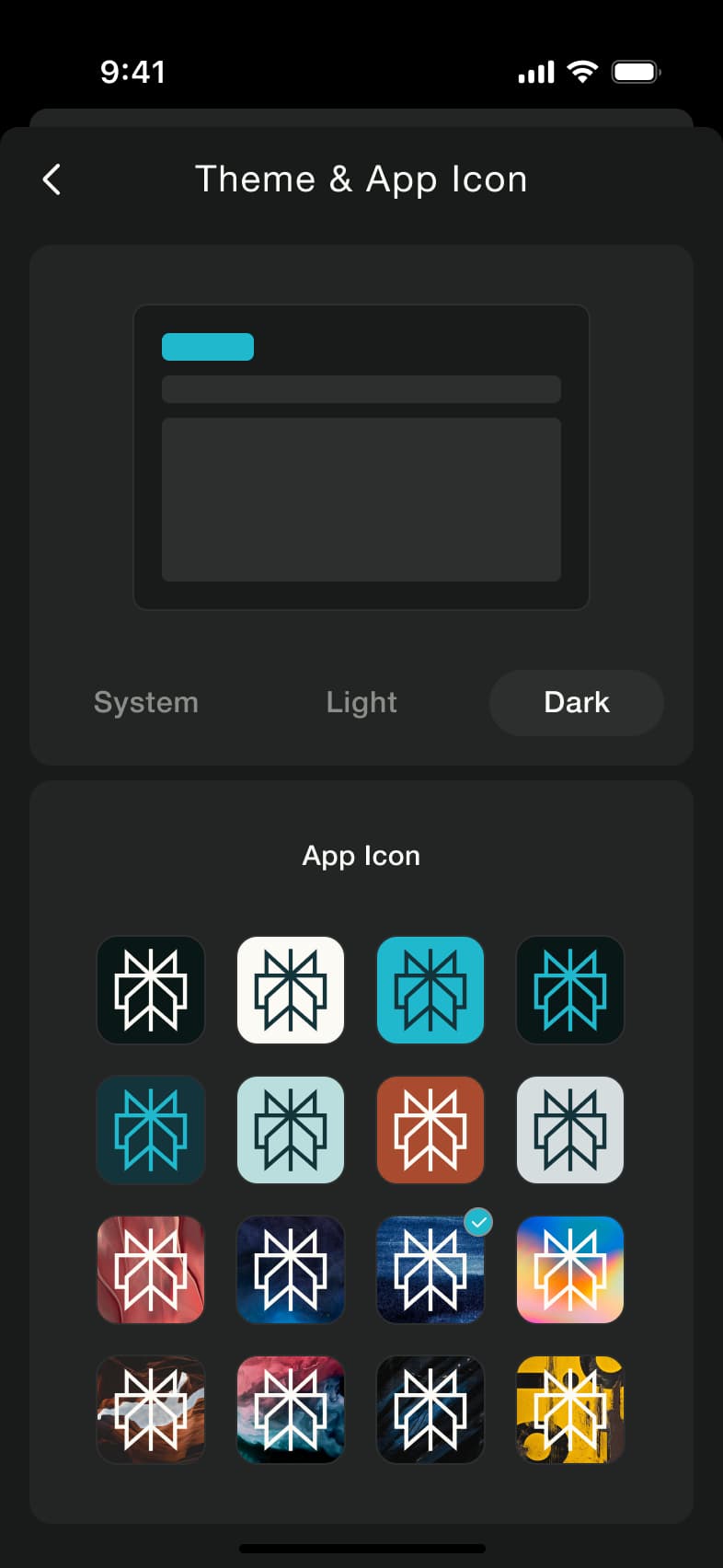 Dark theme selected.