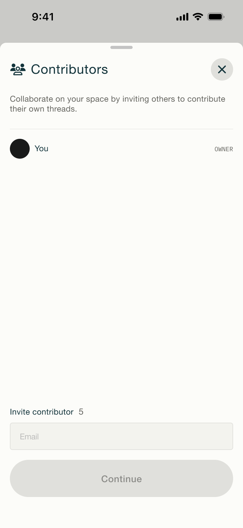 Contributors sheet: you and invite by email.