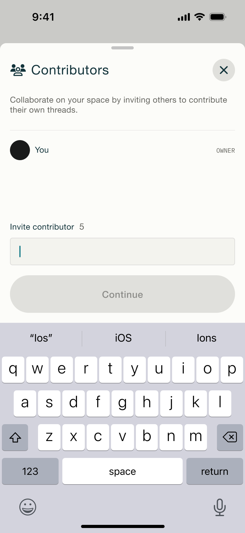 Invite contributor email field focused.