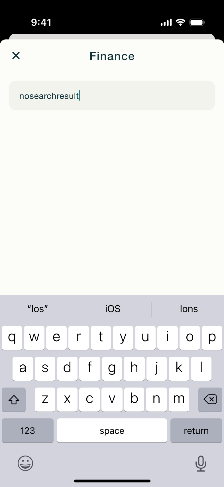 Finance search with no results.