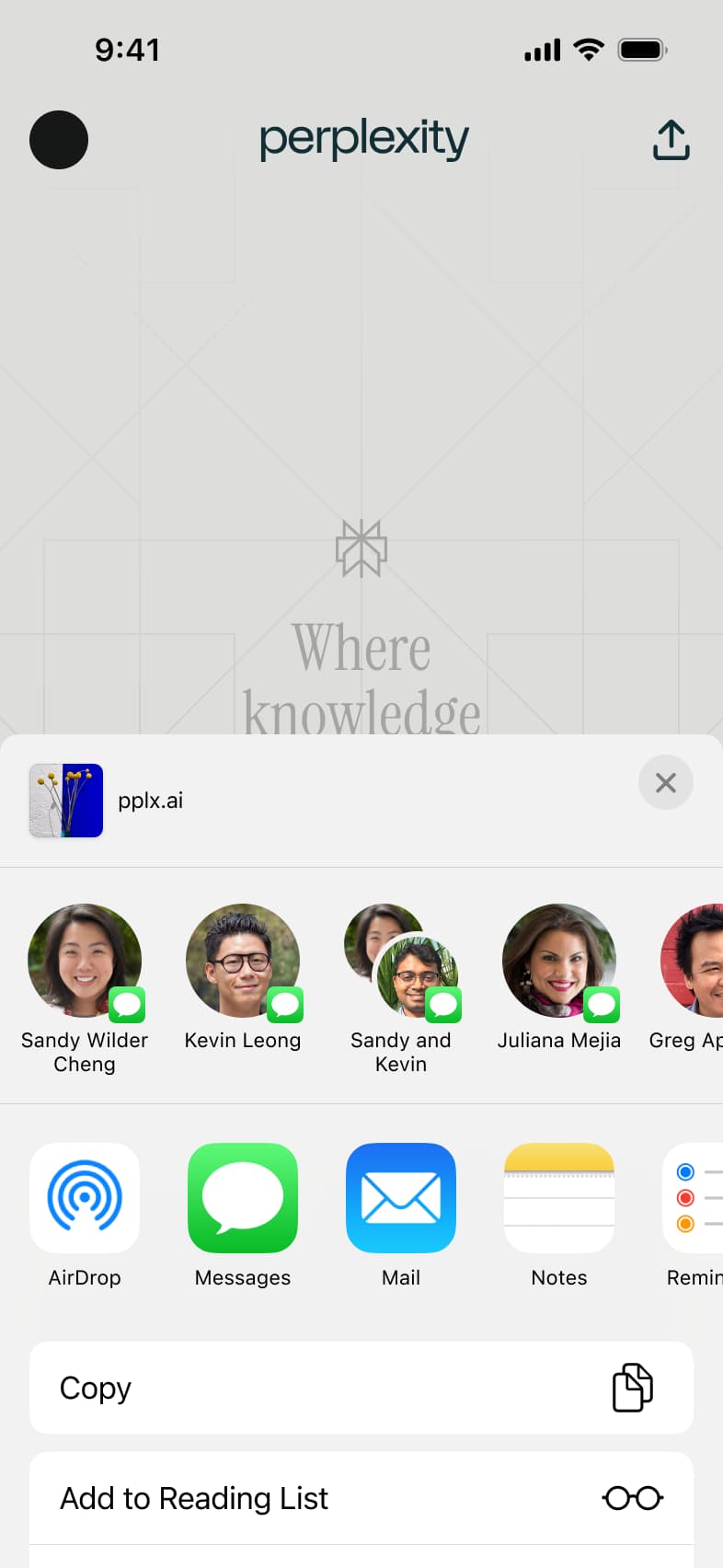 Share app link sheet from home.